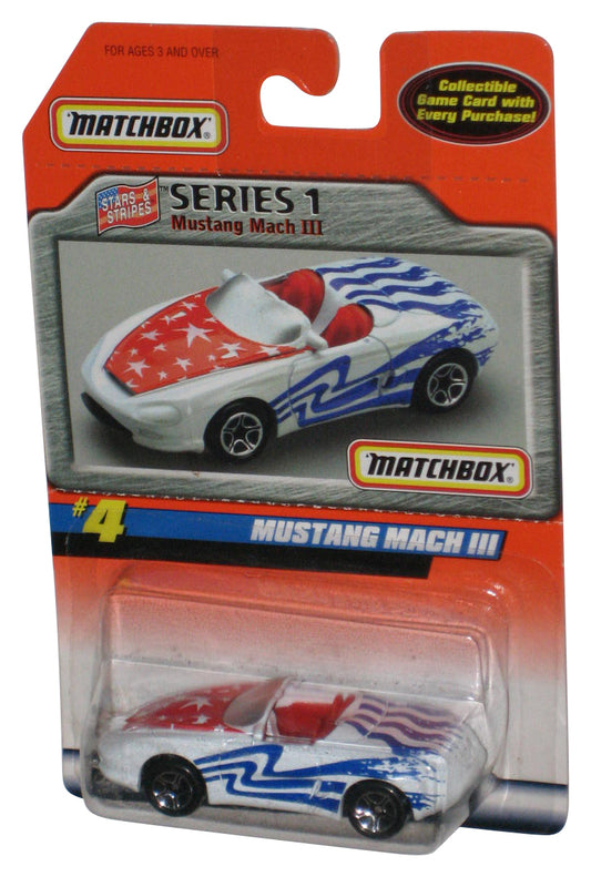 Matchbox Series 1 Stars & Stripes White Mustang Mach III Toy Car #4 - (Find The Sign Game Card)
