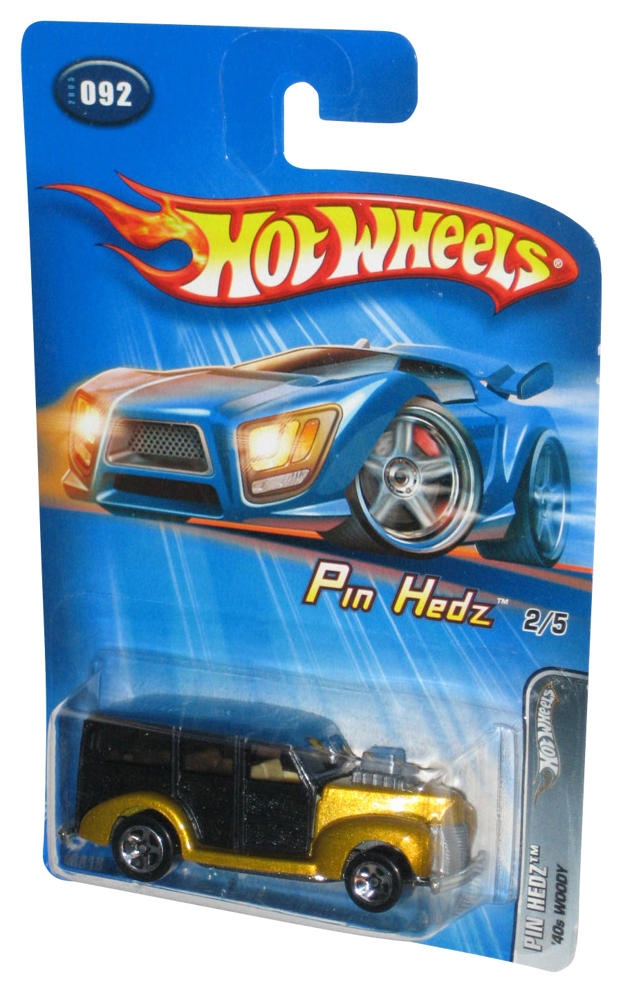 Hot Wheels Pin Hedz 2/5 (2005) Black & Gold '40s Woody Toy Car #092