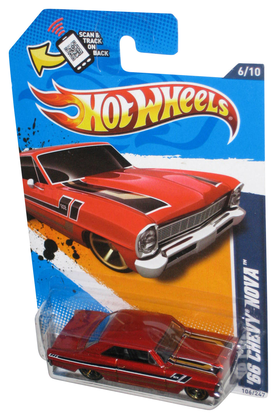 Hot Wheels Muscle Mania GM '12 6/10 Red '66 Chevy Nova Toy Car 106/247