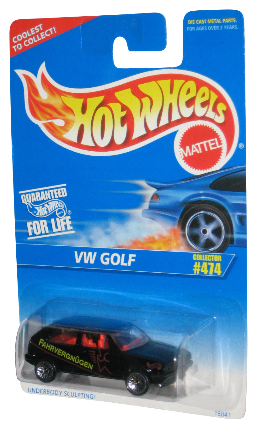 Hot Wheels VW Golf (1995) Mattel Fahrvergnugen Logo Black Toy Car #474 - (Spoke Tire Rims)