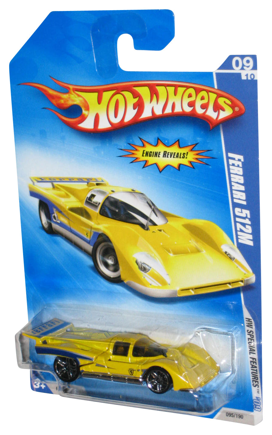 Hot Wheels HW Special Features '09 Yellow Ferrari 512M Toy Car 095/190 - (Engine Reveals)