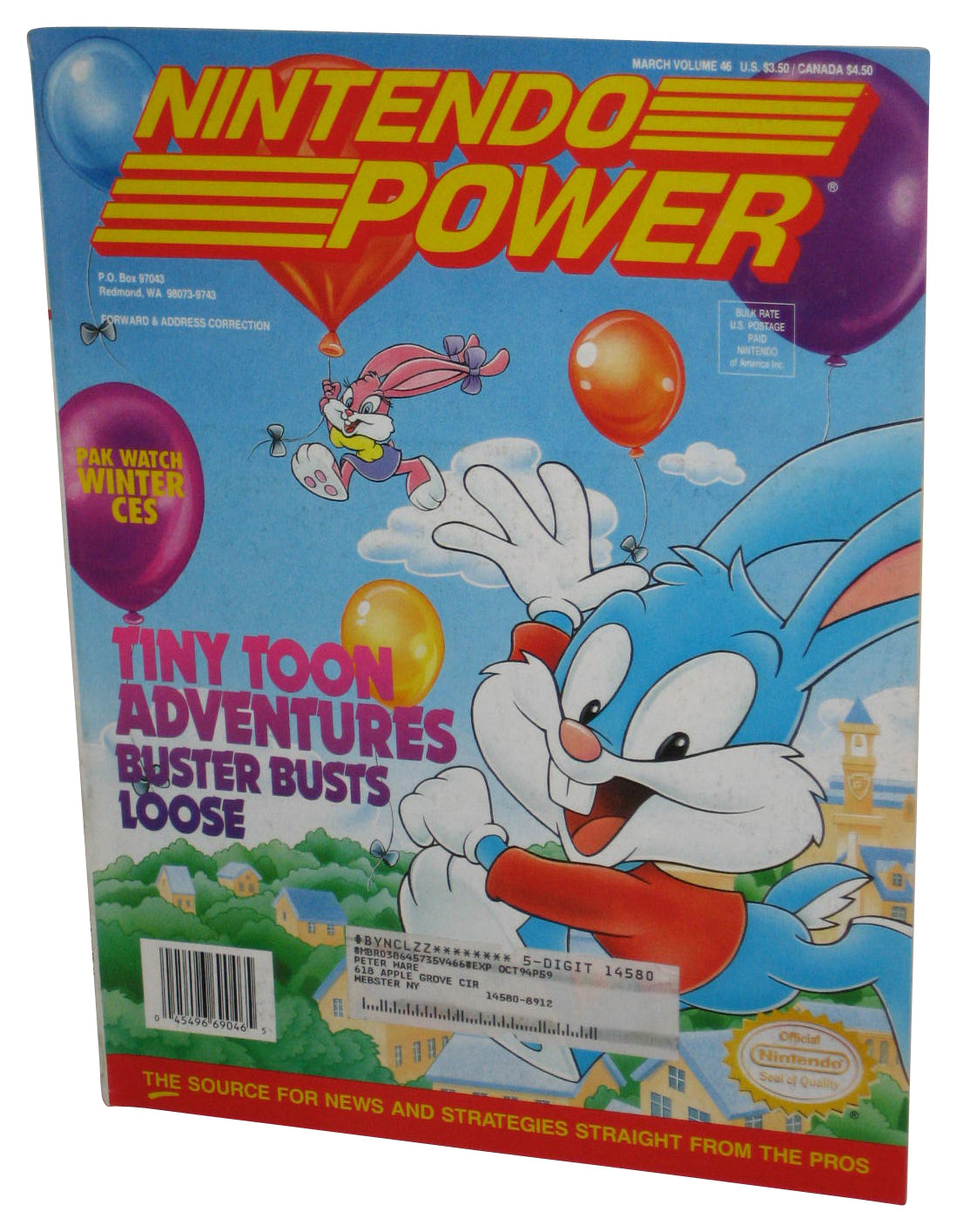 Nintendo Power March Vol. 46 Magazine Book w/ Poster & Cards - (Tiny Toon Adventures Cover)