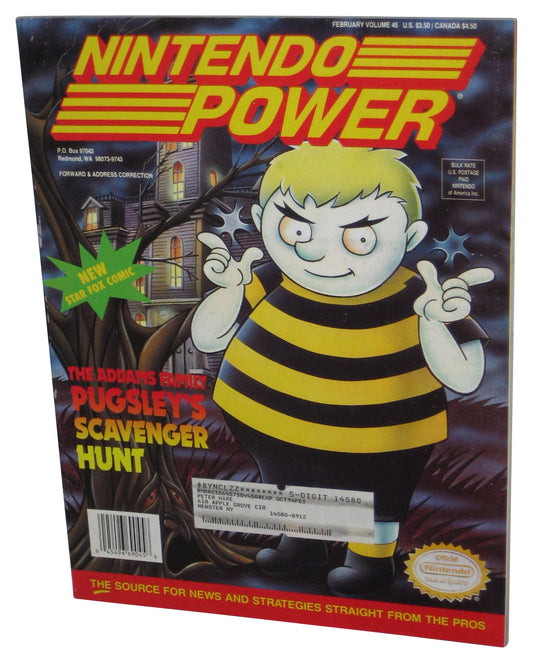 Nintendo Power February Vol. 45 Magazine Book w/ Star Fox Poster & Cards - (Addam's Family Pugsley's Scanger Hunt Cover)
