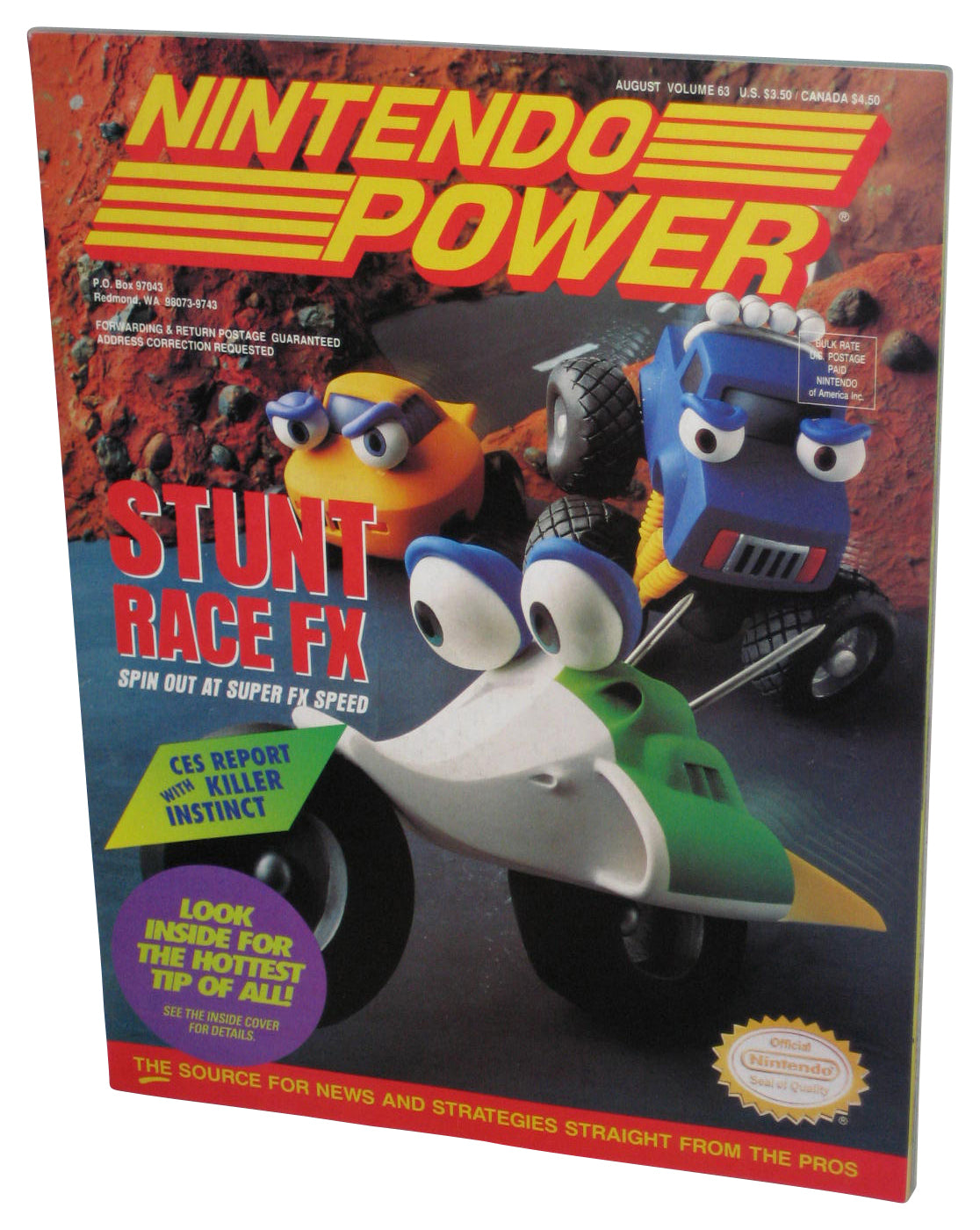 Nintendo Power Vol. 63 Magazine Book w/ Poster & Cards - (Stunt Race FX Cover)