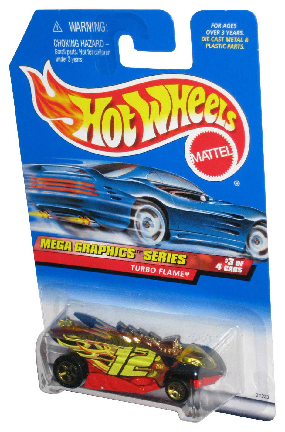 Hot Wheels Mega Graphics Series 3/4 (1998) Black Turbo Flame Toy Car #975