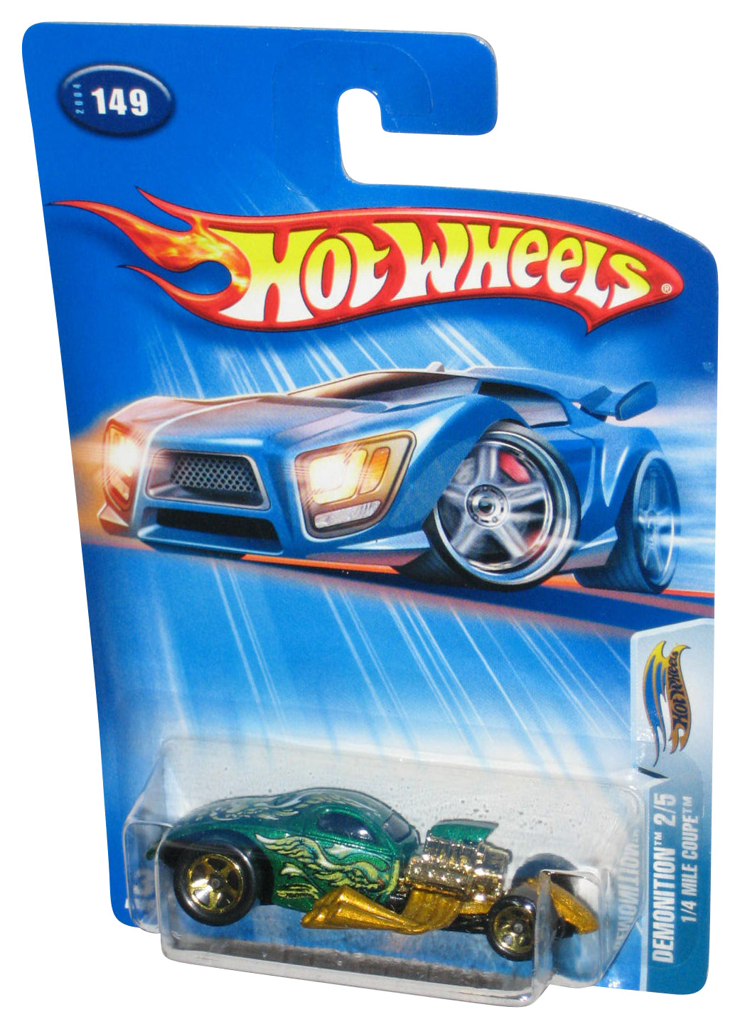 Hot Wheels Demonition 2/5 (2004) Green 1/4 Mile Coupe Toy Car #149