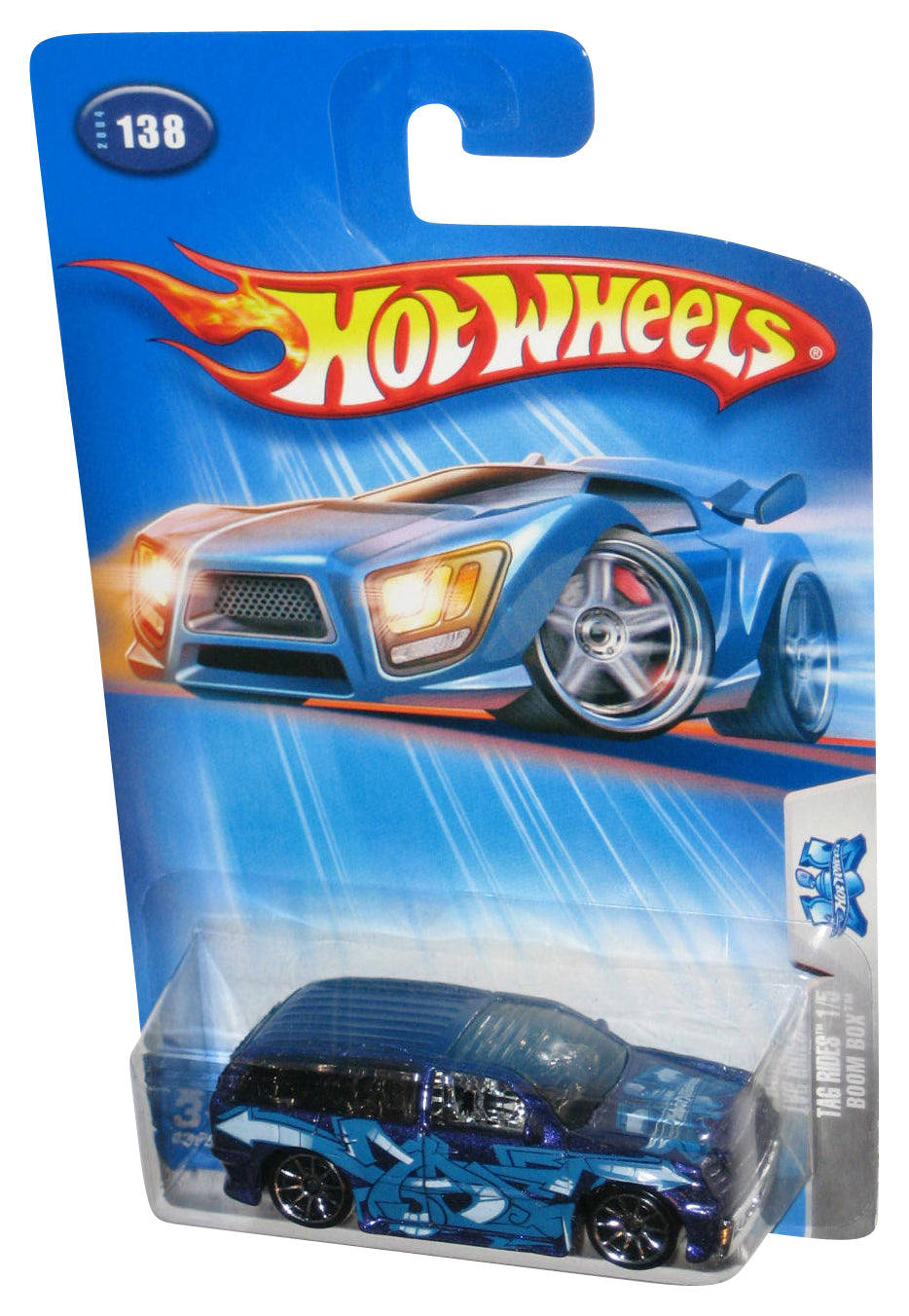 Hot Wheels Tag Rides 1/5 Boom Box (2004) Mattel Blue Toy Car #138