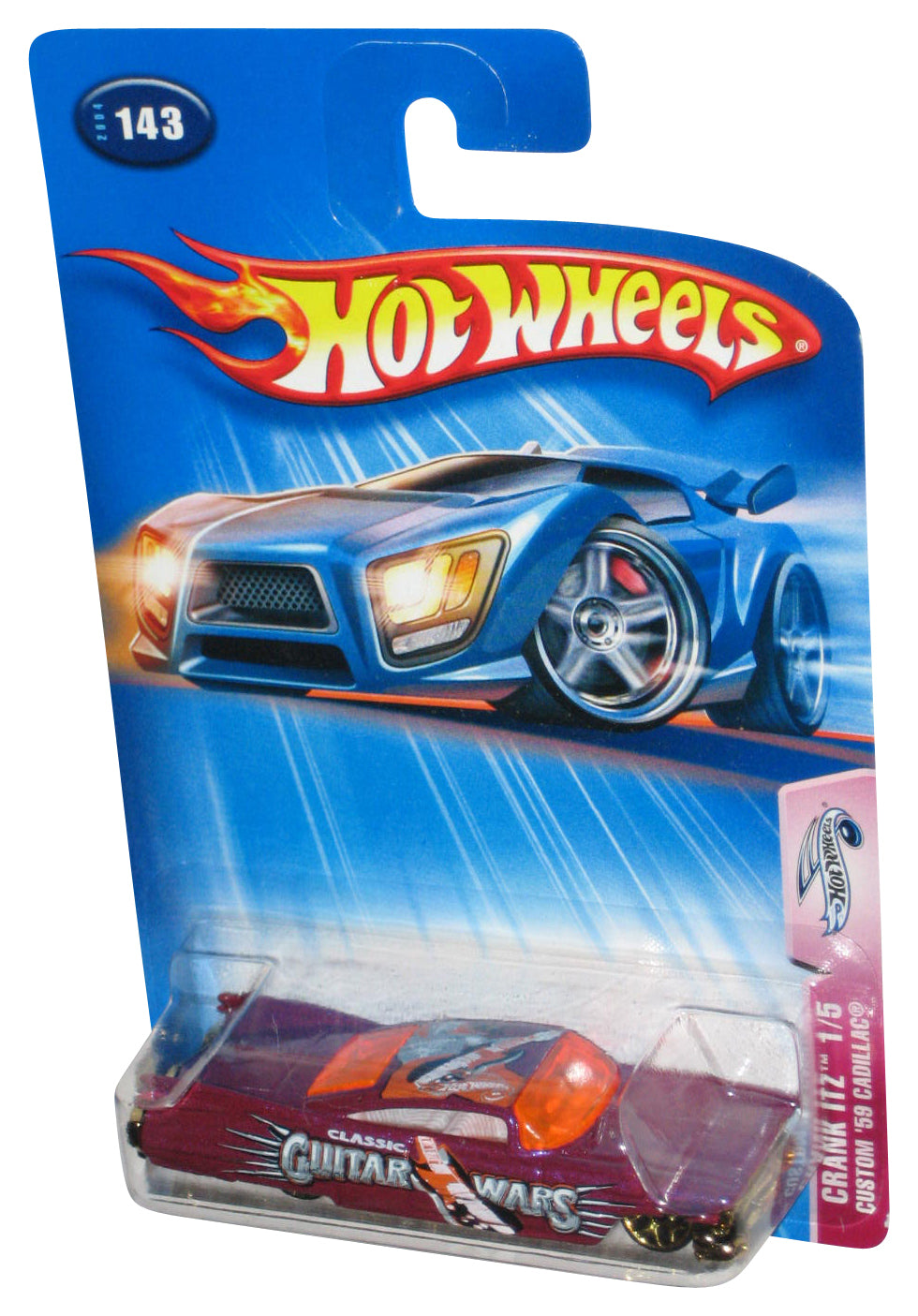 Hot Wheels Crank Itz 1/5 (2004) Red Guitar Wars Custom '59 Cadillac Car #143 - (Headlights Card)