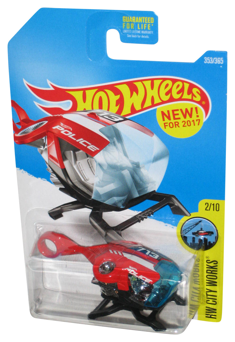 Hot Wheels HW City Works 2/10 (2017) Red Police Sky Fi Toy Helicopter 353/365