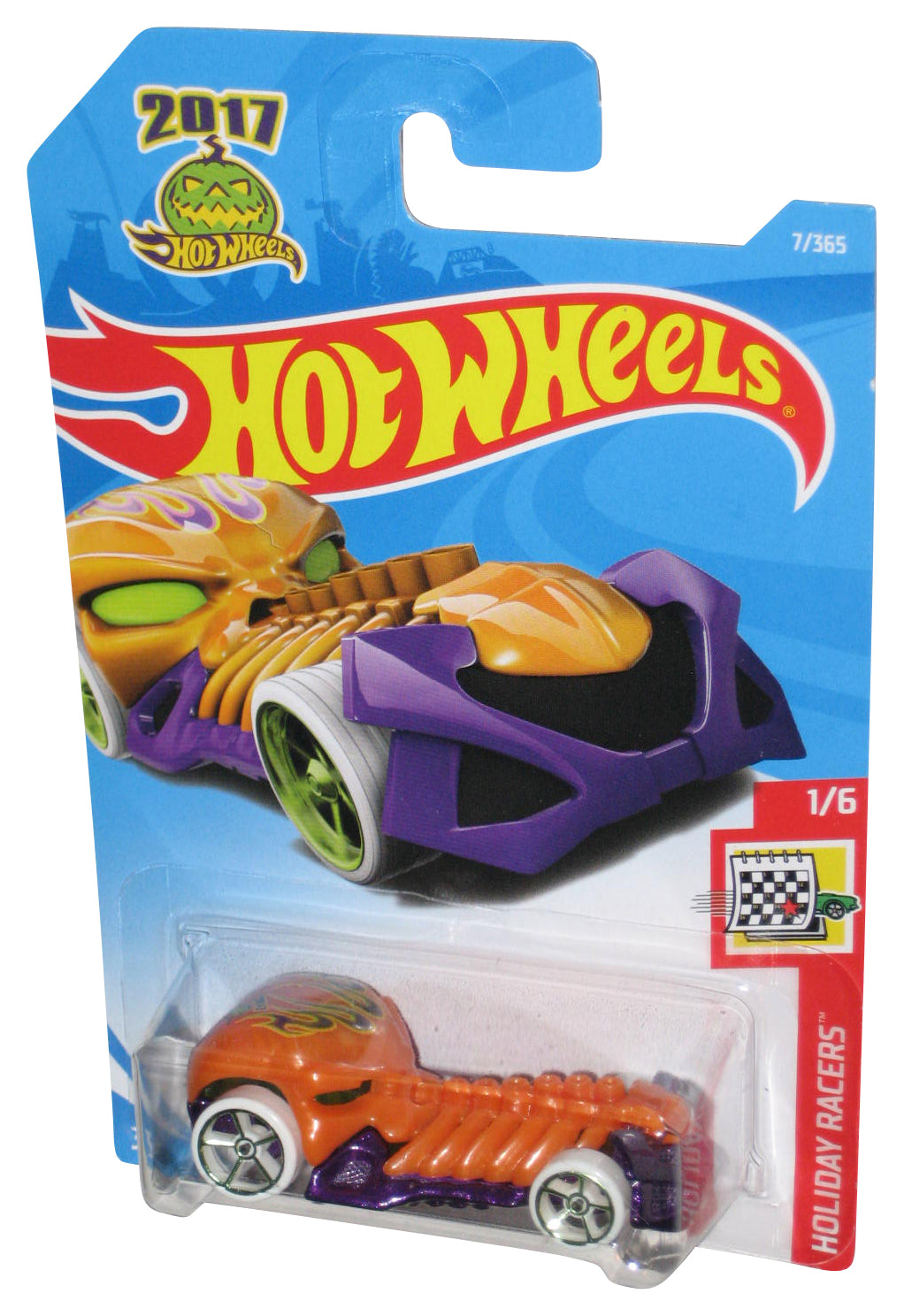Hot Wheels Holiday Racers 1/6 (2017) Halloween Orange & Purple Skull Crusher Toy Car 7/365