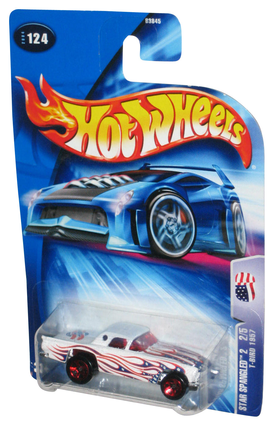 Hot Wheels Star Spangled 2 2/25 (2004) White American Flag Design T-Bird 1957 Toy Car #124