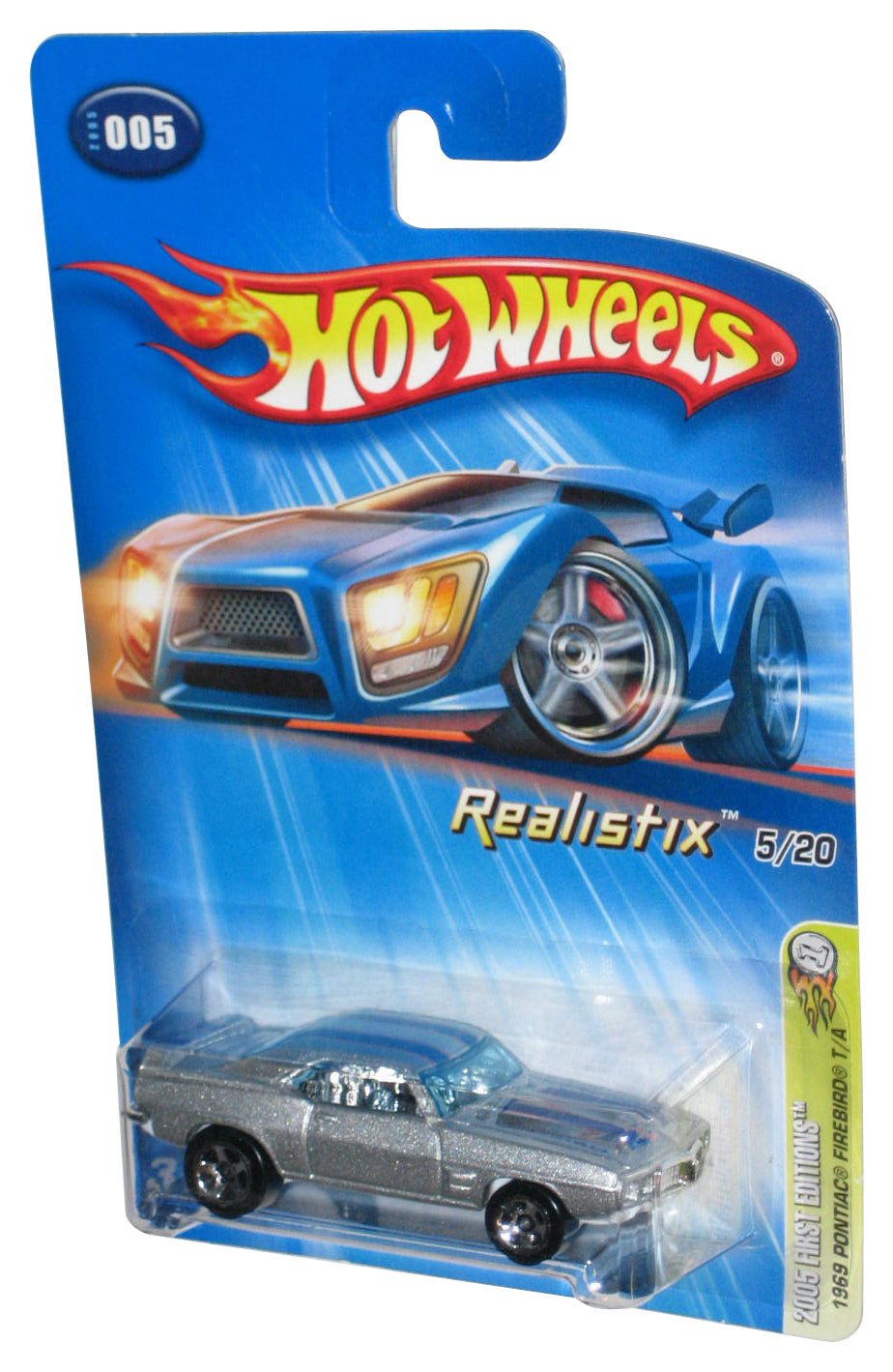 Hot Wheels Realistix 5/20 2005 First Editions 1969 Pontiac Firebird T/A Silver Car #005