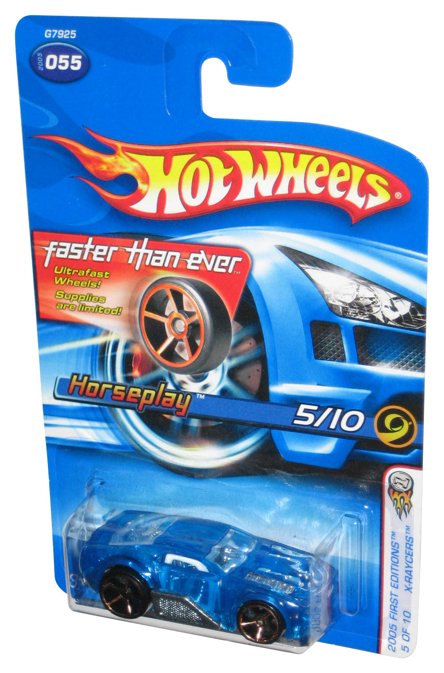 Hot Wheels 2005 First Editions X-Raycers 5/10 Blue Horseplay Toy Car #055 - (Faster Than Ever Card)