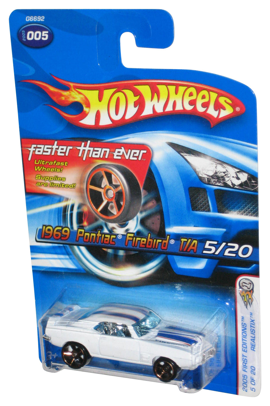 Hot Wheels 2005 First Editions 5/20 Realistix White 1969 Pontiac Firebird T/A Toy Car #005 - (Faster Than Ever Card)