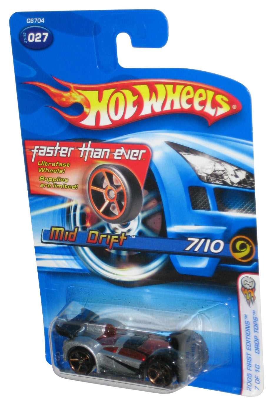 Hot Wheels 2005 First Editions Drop Tops 7/10 Silver Mid Drift Car #027 - (Faster Than Ever Card)
