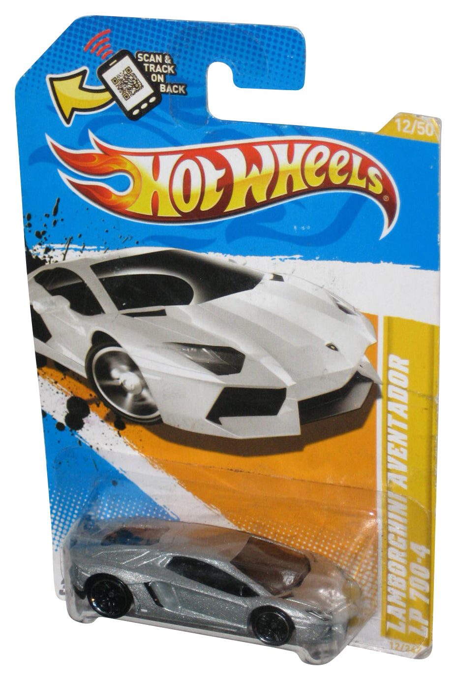 Hot Wheels 2012 New Models 12/50 Silver Lamborghini Aventador LP 700-4 Car 12/247 - (Damaged Card)