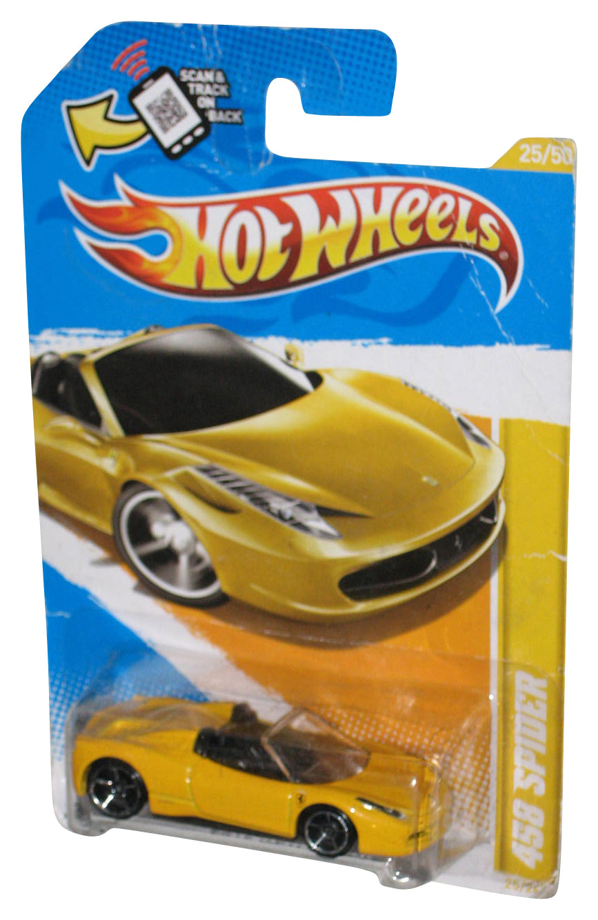 Hot Wheels 2012 New Models 25/50 Yellow 458 Spider Toy Car 25/247 - (Damaged Packaging)