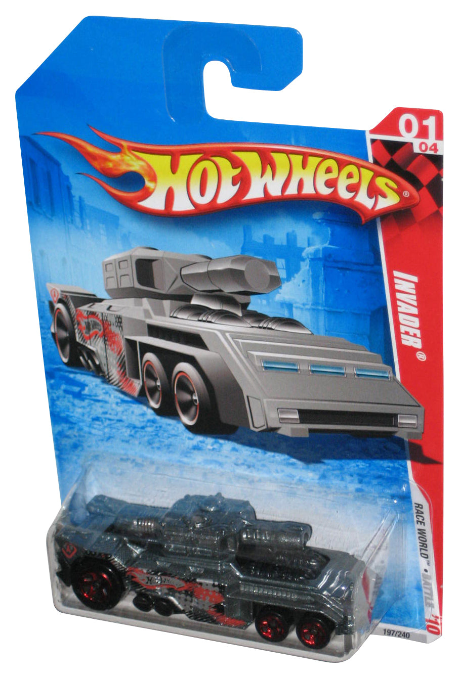 Hot Wheels Race World Battle '10 1/4 Gray Invader Toy Tank 197/240