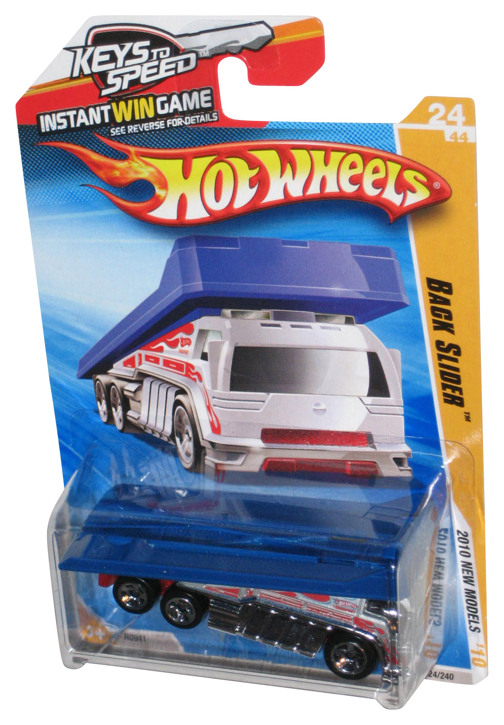 Hot Wheels 2010 New Models 24/44 Back Slider Silver & Blue Toy 024/240 - (Keys To Speed Card)