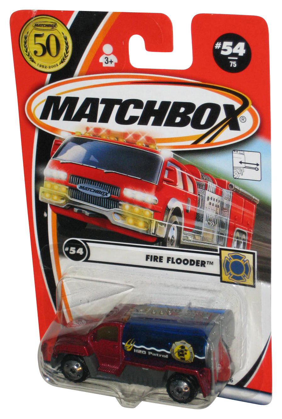 Matchbox Hero City (2001) Fire Flooder Red & Blue Toy Vehicle 54/75 - (Light Card Crease)