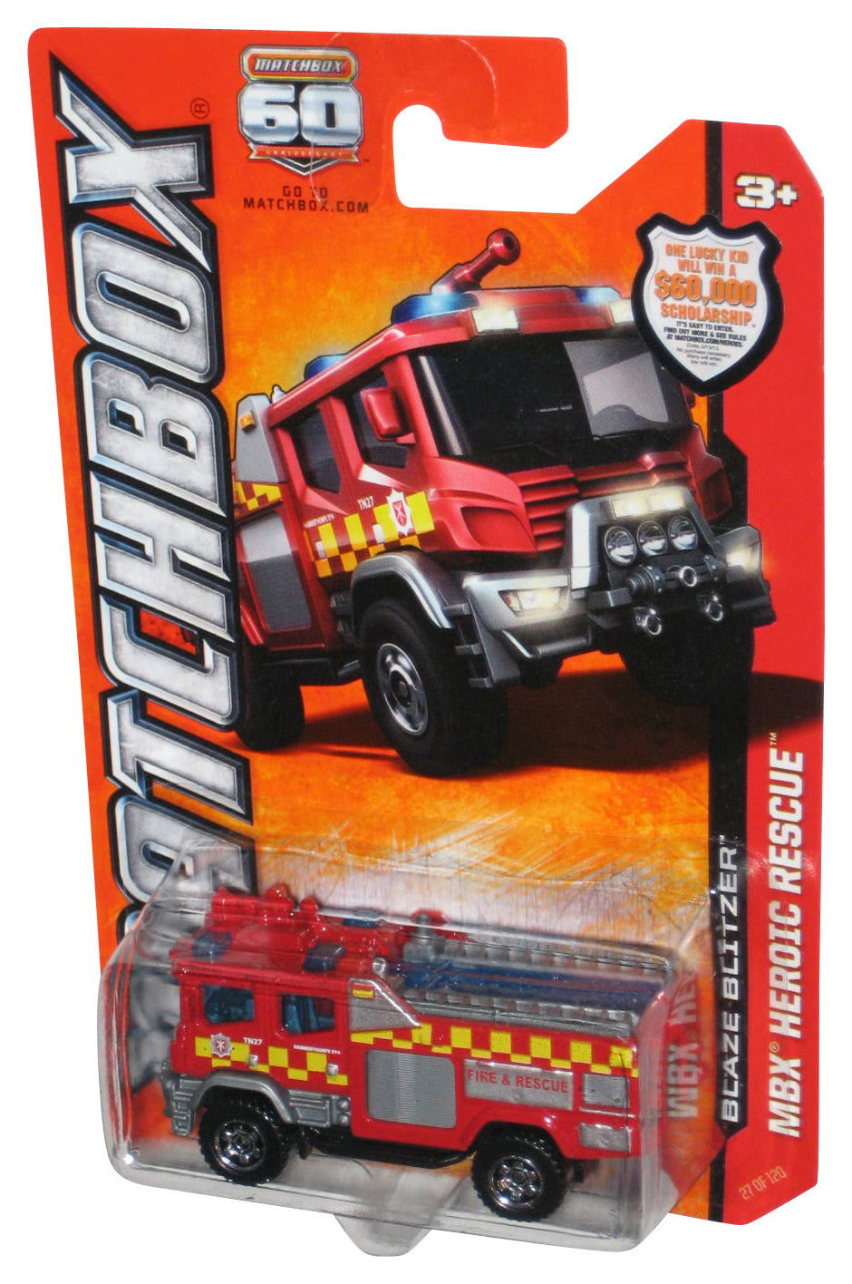 Matchbox MBX Heroic Rescue (2012) Red Blaze Blitzer Toy Truck 27/120 - (Expired Scholarship Contest Card)