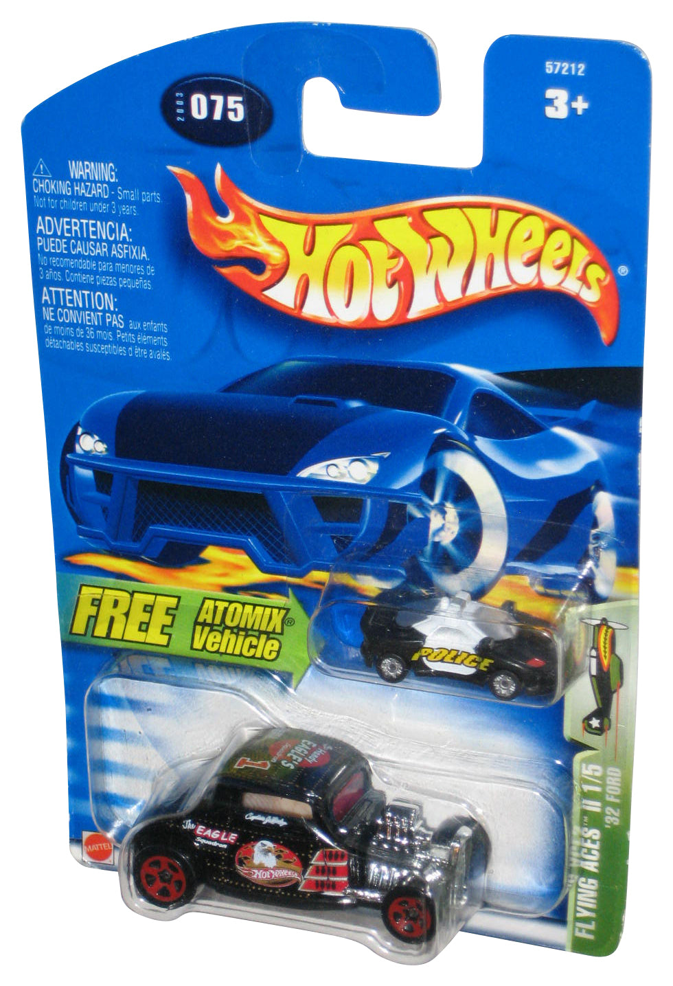 Hot Wheels Flying Aces II 1/5 '32 Ford Black Toy Car Pack 075 w/ Atomix Mini Police Car Vehicle