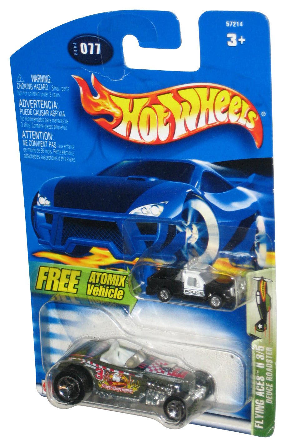 Hot Wheels Flying Aces II 3/5 Deuce Roadster Toy Car Pack 077 w/ Atomix Mini Police Car Vehicle