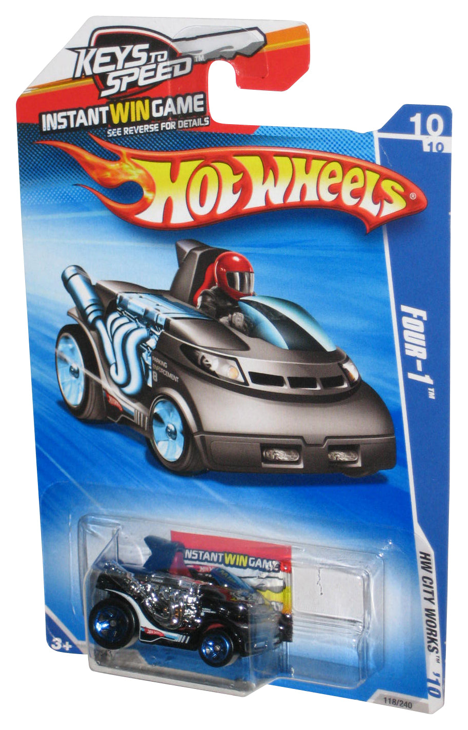 Hot Wheels HW City Works '10 10/10 Black Four-1 Toy Car 118/240 - (Keys To Speed Card)