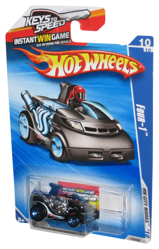 Hot Wheels HW City Works '10 10/10 Black Four-1 Toy Car 118/240 - (Keys To Speed Card)