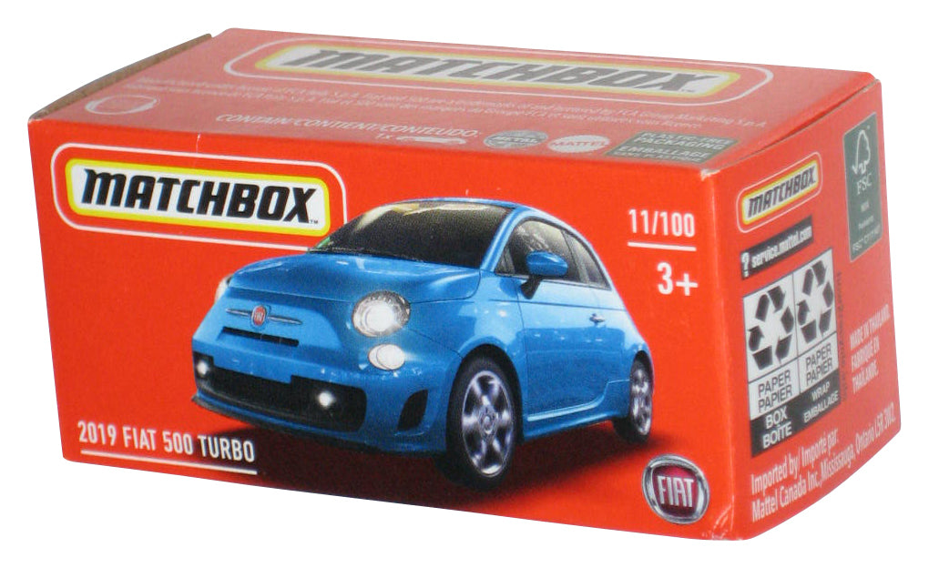 Matchbox Power Grabs Box (2021) Blue 2019 Fiat 500 Turbo Toy Car 11/100