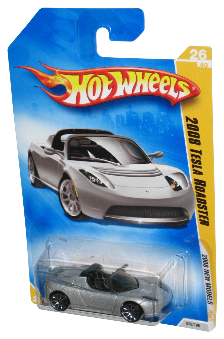 Hot Wheels 2008 New Models 26/40 Silver 2008 Tesla Roadster Toy Car 026/196