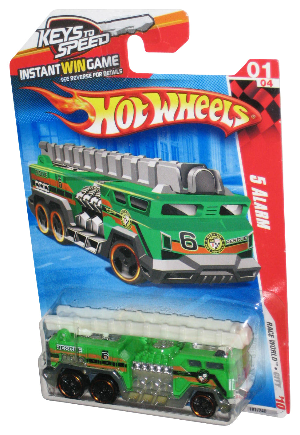 Hot Wheels Race World City '10 Green 5 Alarm Toy Truck 181/240 - (Keys To Speed Card)
