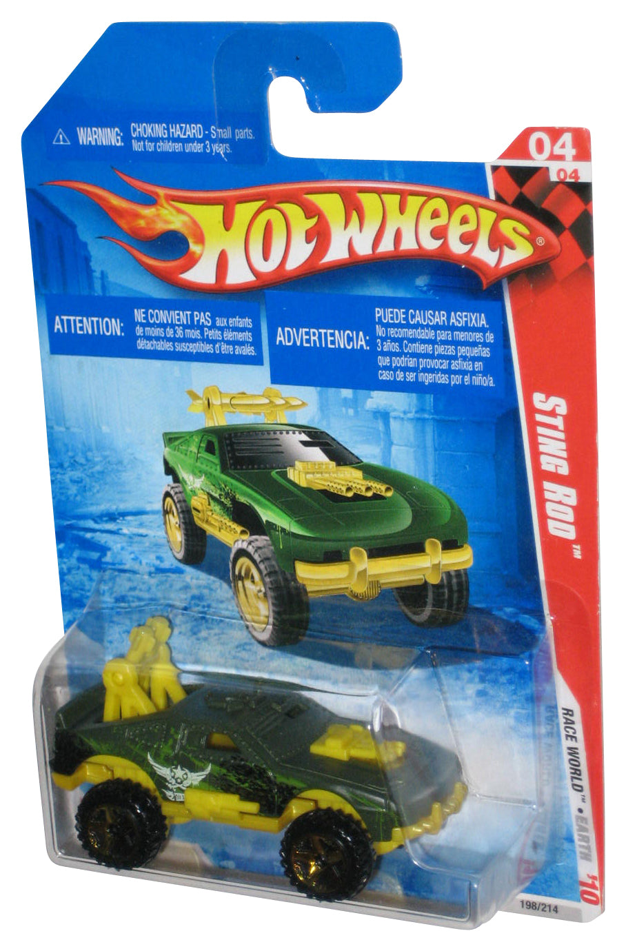 Hot Wheels Race World Earth '10 4/4 Green & Yellow Sting Rod Toy Car 198/214