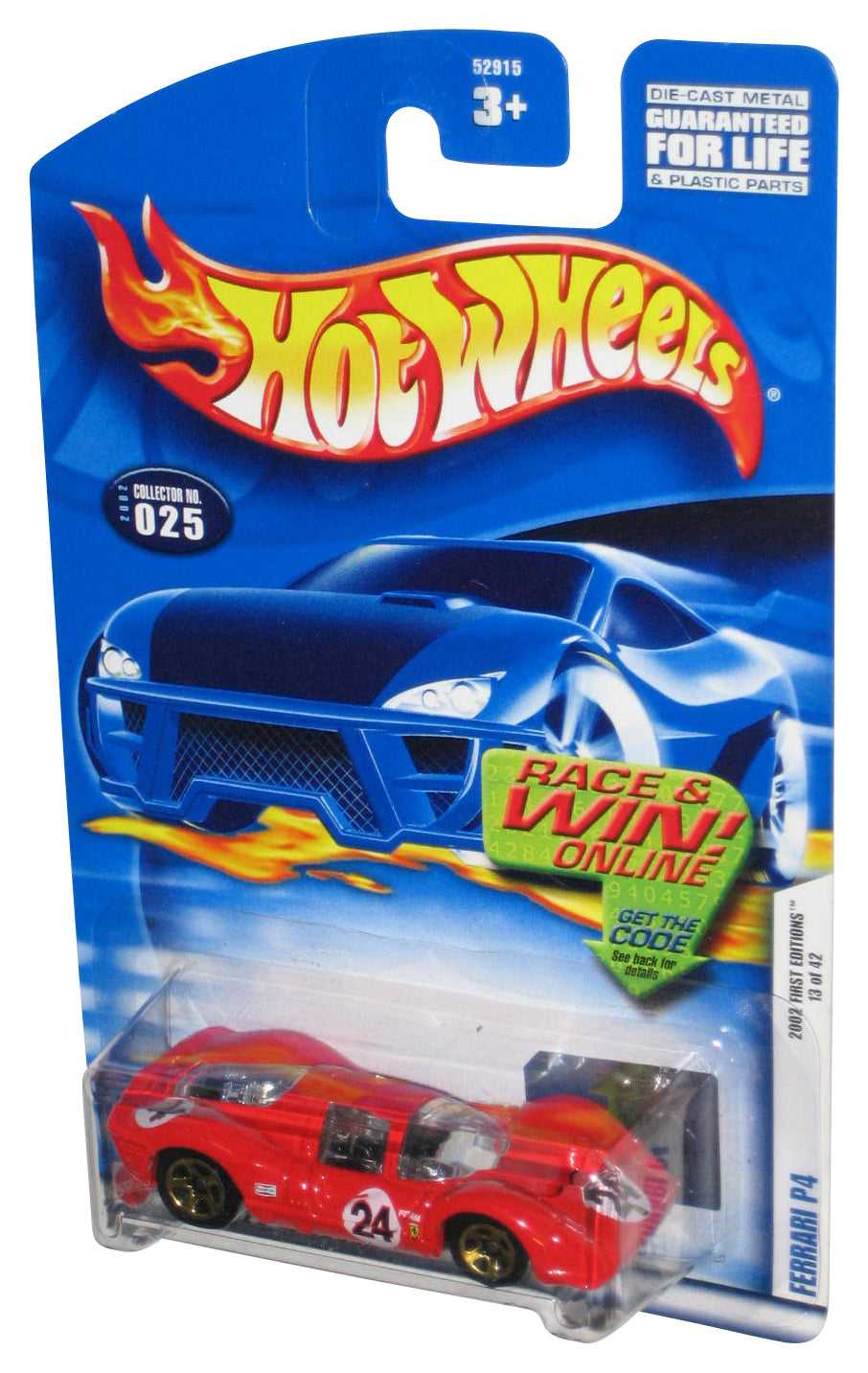 Hot Wheels 2002 First Editions 13/42 Red Ferrari P4 Toy Car #025
