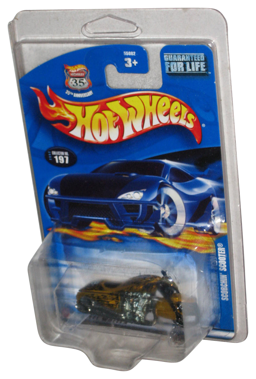 Hot Wheels Scorchin' Scooter (2002) Gold Collector Motorcycle Bike Toy #197 w/ Protective Case