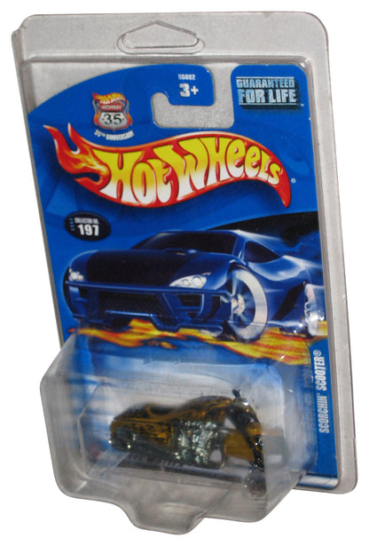 Hot Wheels Scorchin' Scooter (2002) Gold Collector Motorcycle Bike Toy #197 w/ Protective Case