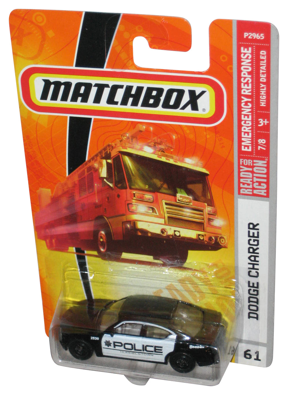 Matchbox Emergency Response 7/8 (2008) Dodge Charger Police Black Toy Car #61 - (Police Logo)