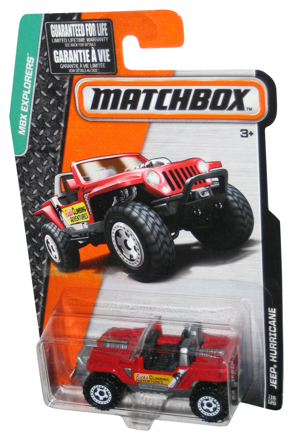 Matchbox MBX Explorers (2015) Red Jeep Hurricane Toy 116/120 - (Rick's Climbing Adventures)