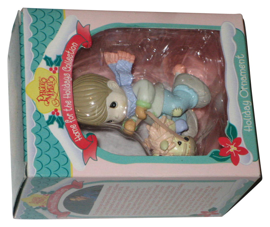 Precious Moments Home For The Holidays (1996) Enesco Boy Riding Toy Horse Ornament