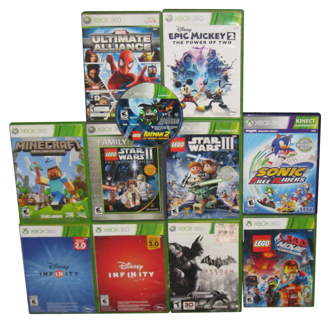 Miscellaneous Nintendo Xbox 360 Video Game Lot of 11 - (Disney Infinity, Batman, LEGO Movie, Star Wars, Minecraft, etc.)