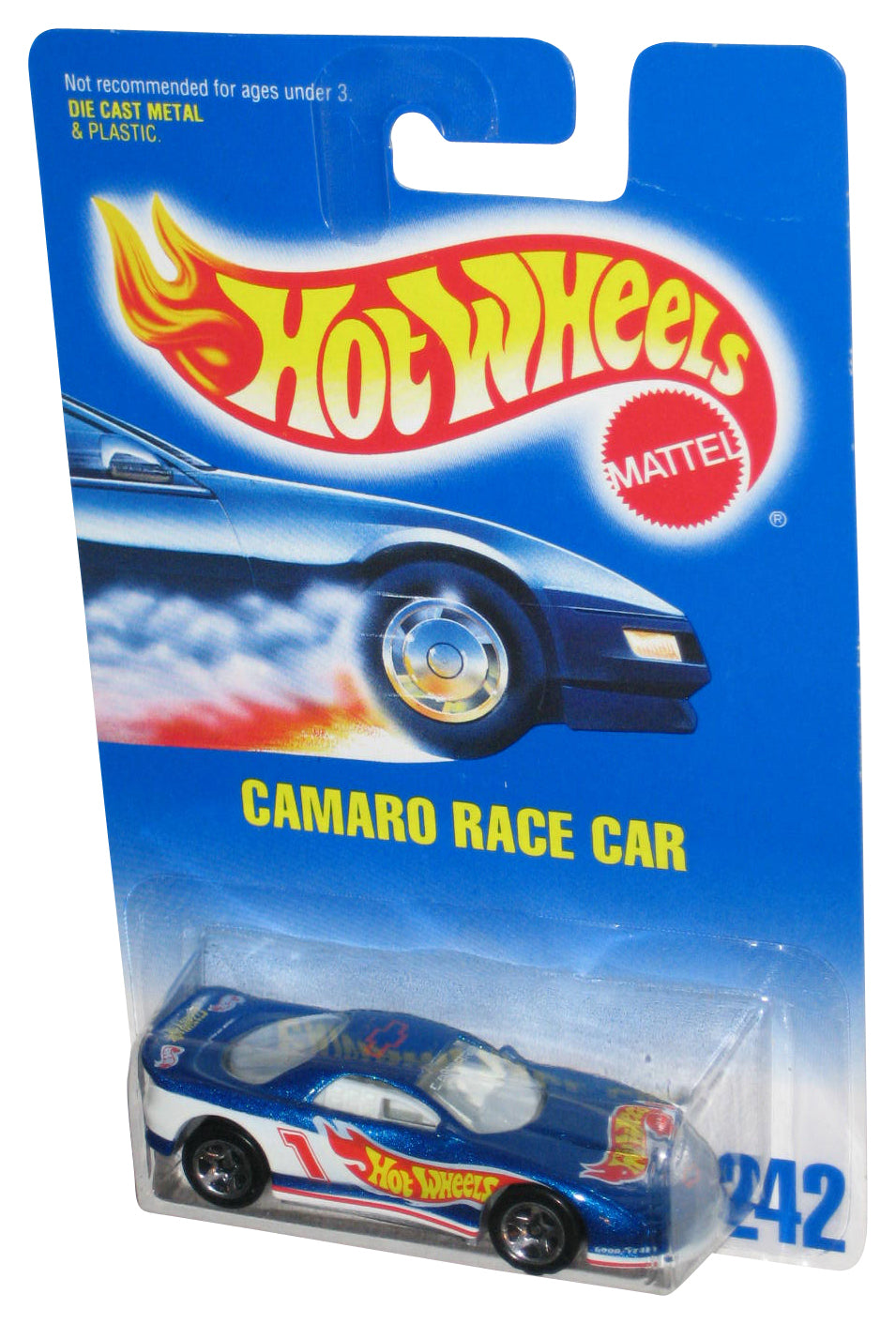 Hot Wheels Camaro Race Car (1991) Mattel Blue Toy #242