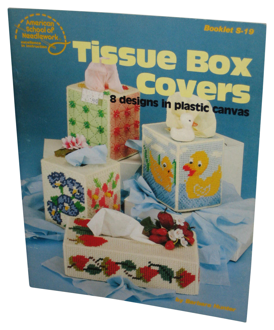 American School of Needlework Tissue Box Covers Paperback Book Booklet S-19 - (Barbara Hunter)