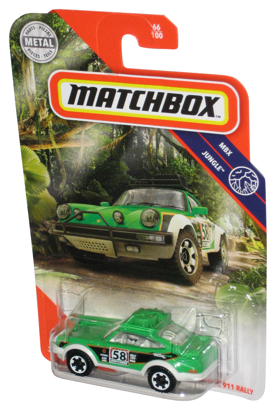 Matchbox MBX Jungle (2019) Green '85 Porsche 911 Rally Car Toy 66/100