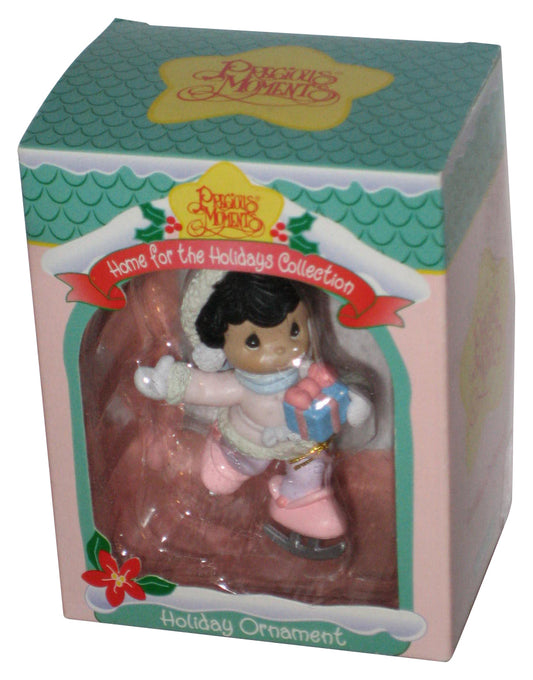 Precious Moments Home For The Holidays (1996) Enesco Girl Ice Skating w/ Present Ornament