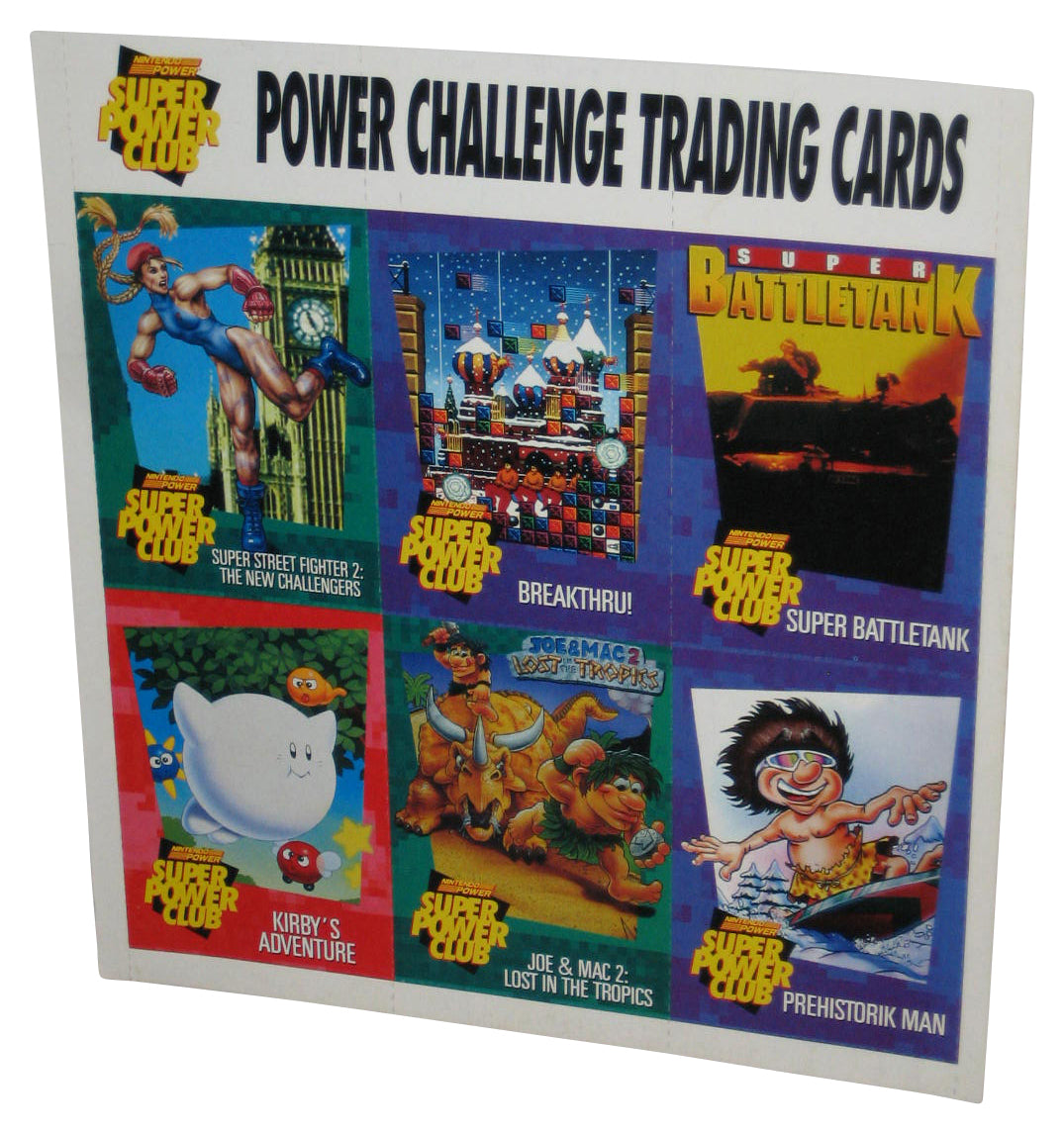 Nintendo Power Challenger Trading Cards Sheet - (Super Street Fighter II, Breakthru, Super Battletank, Kirby's Adventure, Joe & Mac 2 & Prehistorik Man)