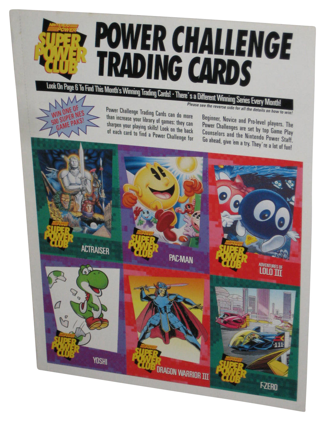 Nintendo Power Challenger Trading Cards Sheet - (Actraiser, Pac-Man, Adventure of Lolo III, Yoshi, Dragon Warrior III & F-Zero)