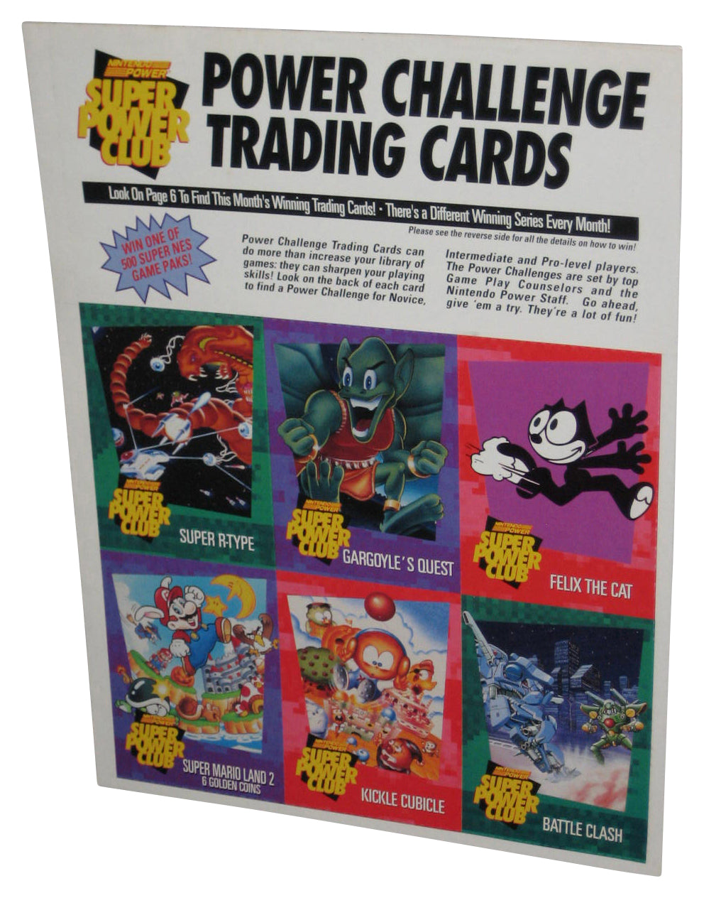 Nintendo Power Challenger Trading Cards Sheet - (Super R-Type, Gargoyle's Quest, Felix The Cat, Super Mario Land 2, Kickle Cubicle & Battle Clash)