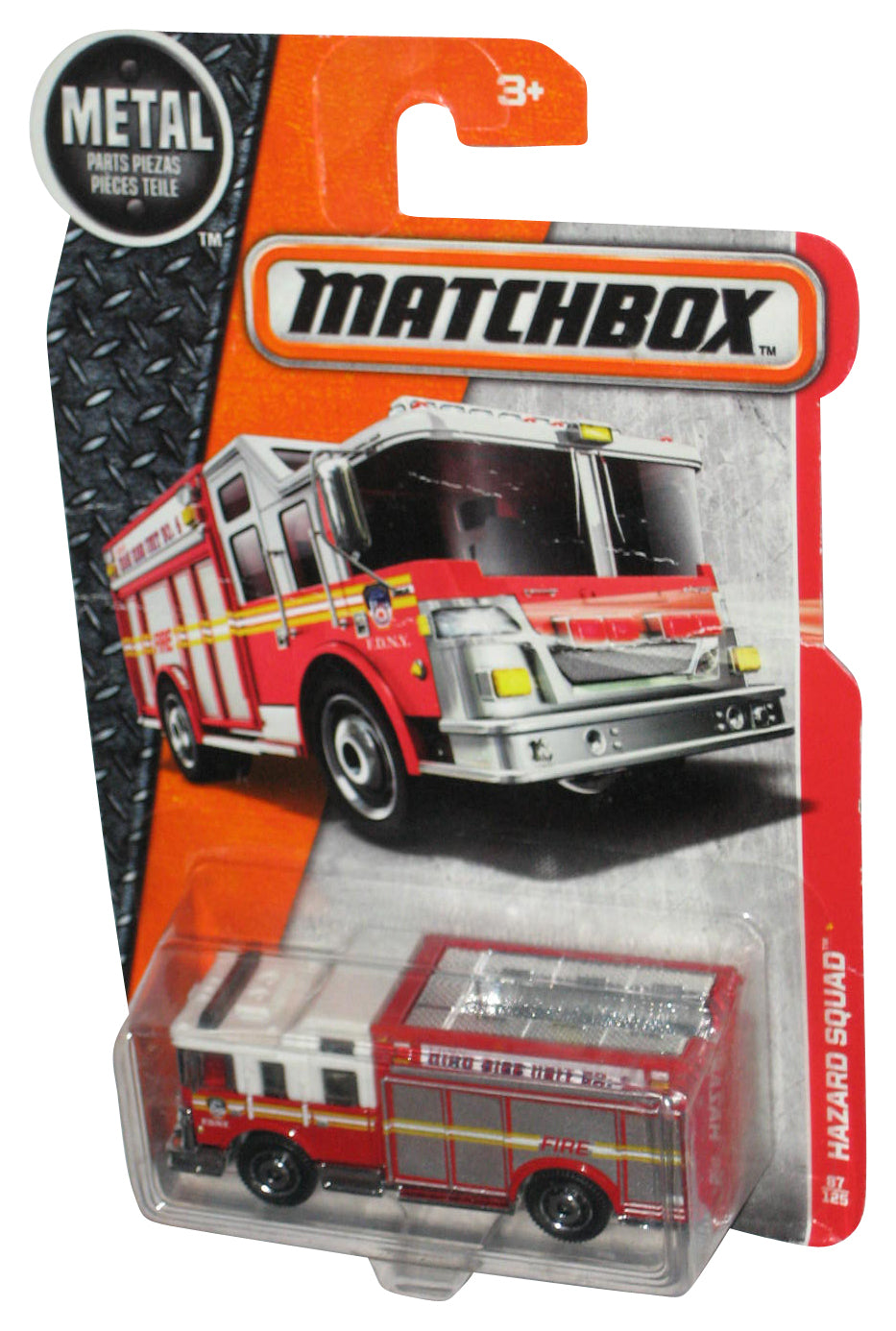 Matchbox MBX Heroic (2015) Hazard Squad Red Fire Truck Toy 87/125 - (Damaged Card)