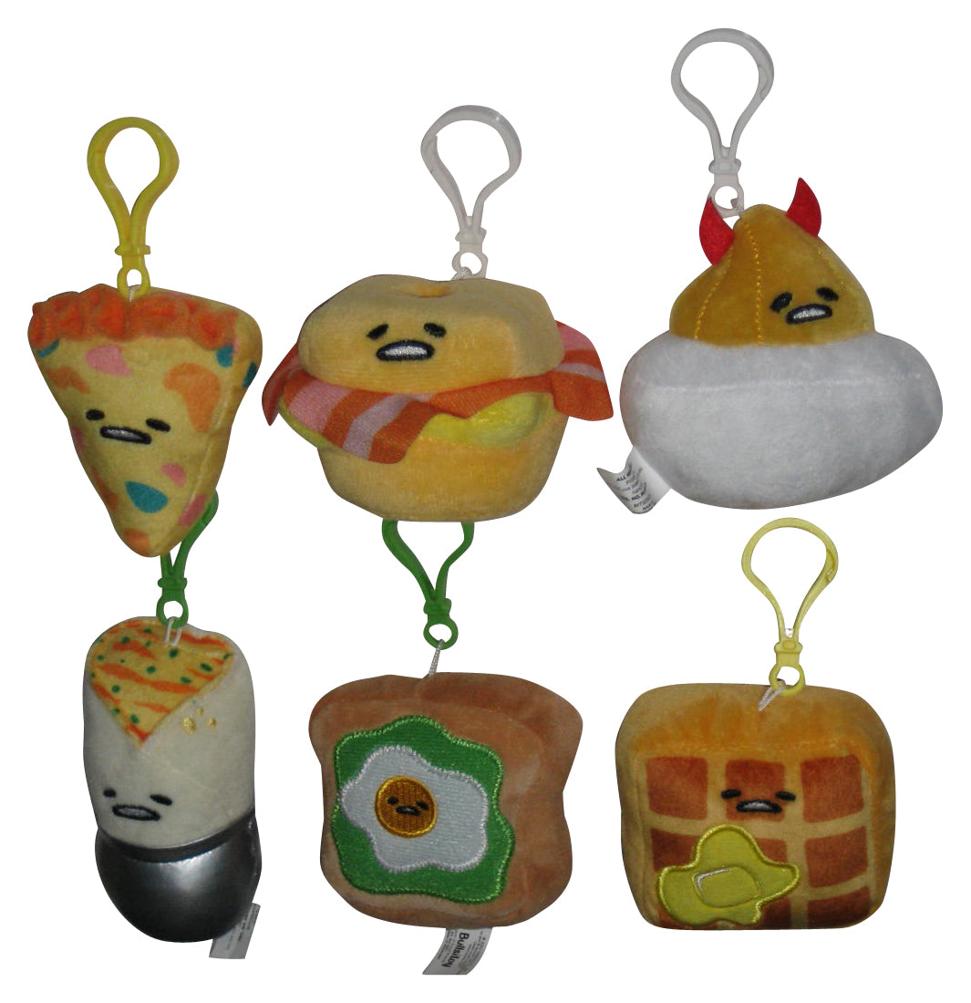 Gudetama Lazy Egg Dangler Bullsitoy 3-Inch Clip-On Plush Keychain Set