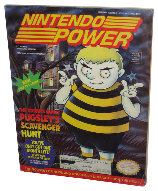 Nintendo Power February Vol. 45 Magazine Book w/ Star Fox Poster and Cards - (Addam's Family Pugsley's Scanger Hunt Cover)